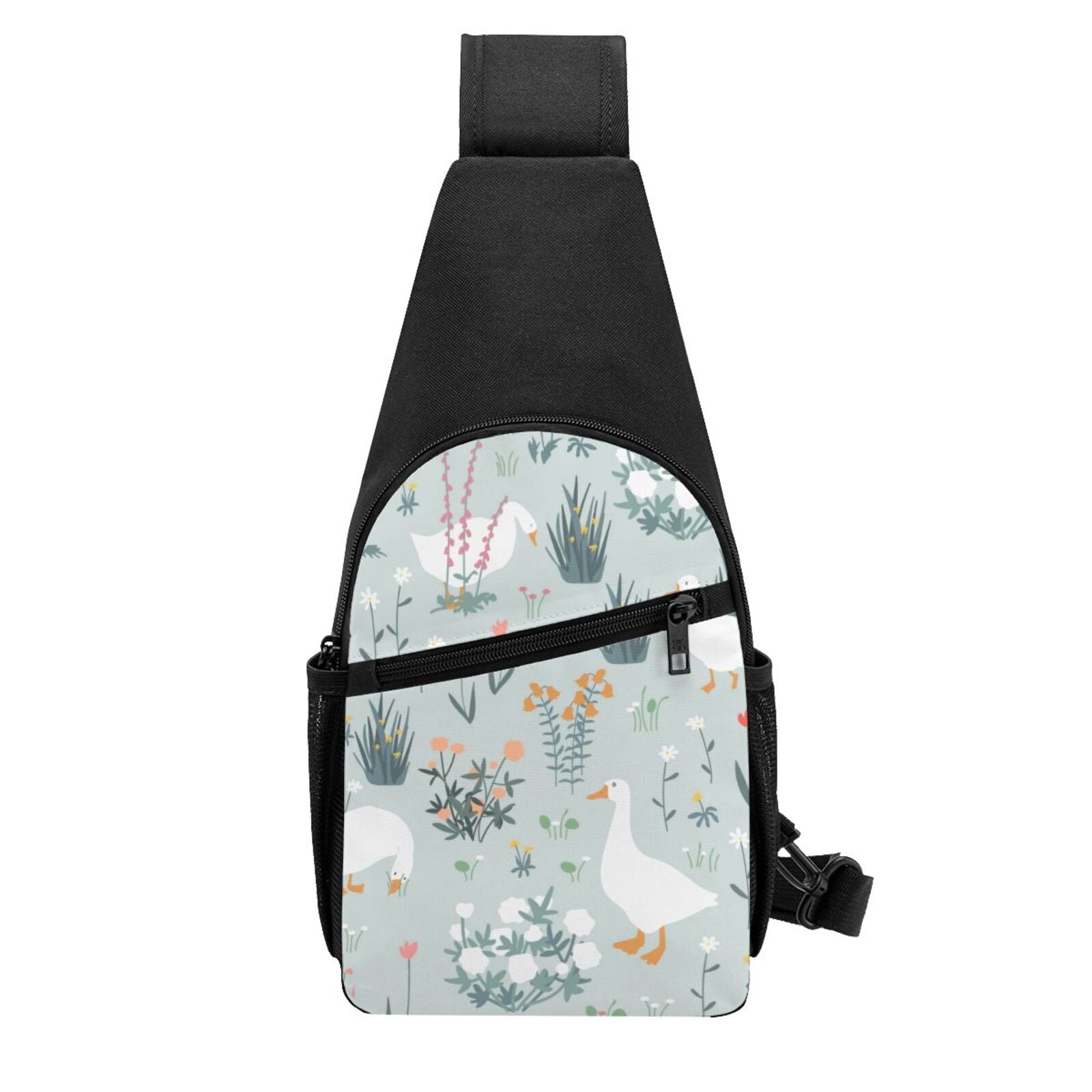 Xecao's Goose and Doodle Flowers Print Sling Bag: A Versatile Chest, Shoulder, and Crossbody Backpack for Casual Days Out, Perfect for Both Men and Women