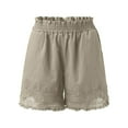 thumbnail image 6 of Ladies Shorts Summer Solid Boho Cutout Design Casual Linen Shorts High Waist Wide Leg Shorts Beach Vacation Ready Women Running Shorts Khaki XL, 6 of 7