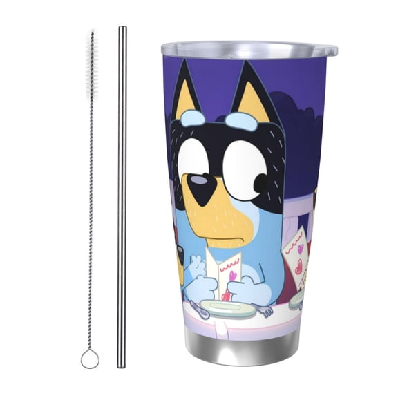 Johaoi Bluey Print 20oz Tumbler,Travel Coffee Mug Tumbler with Flip Lid Stainless Steel Water Bottle Gifts for Women Men Him Her-Straw Two-piece Set