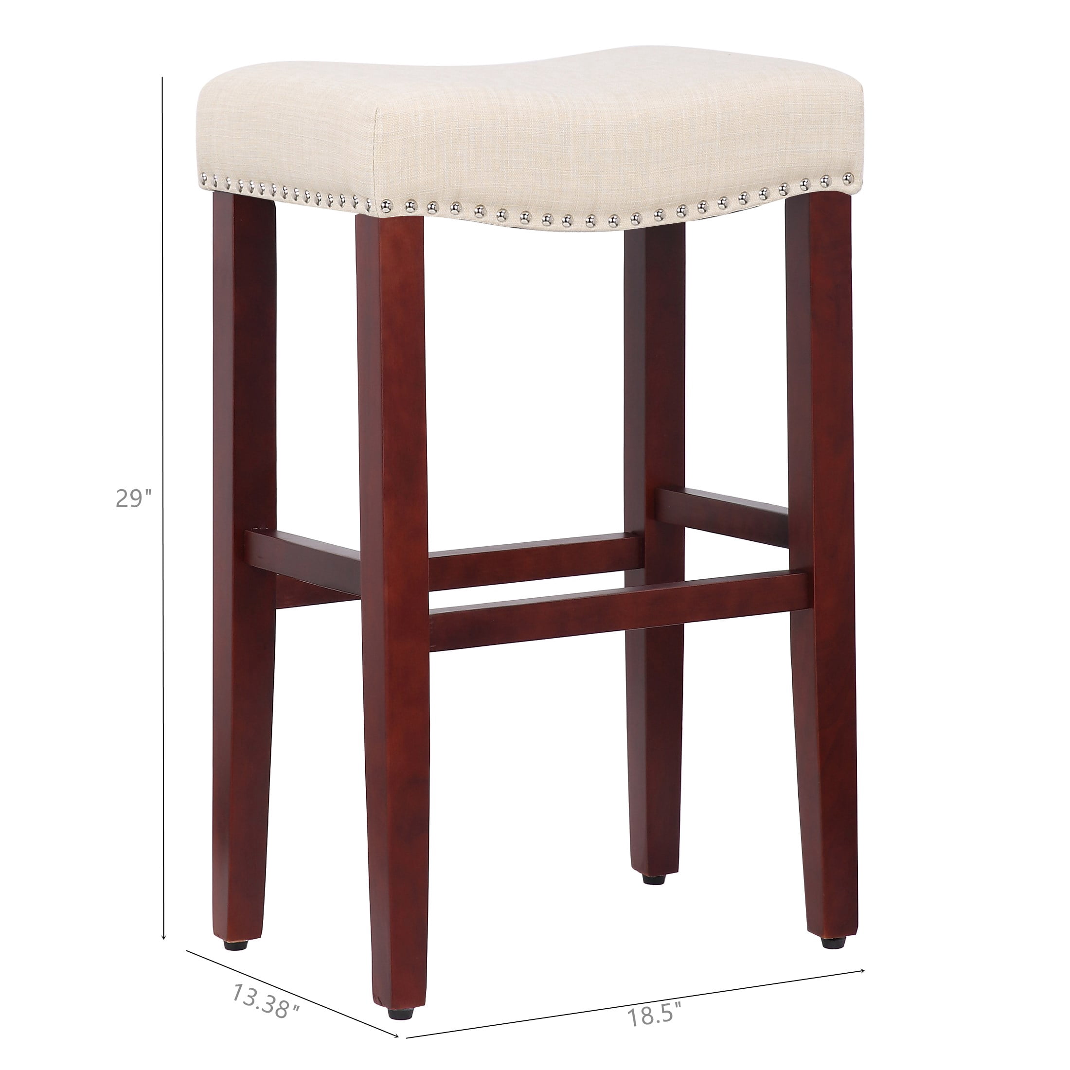29" Inch Upholstered Backless Saddle Seat Counter Stool, Cherry/Beige