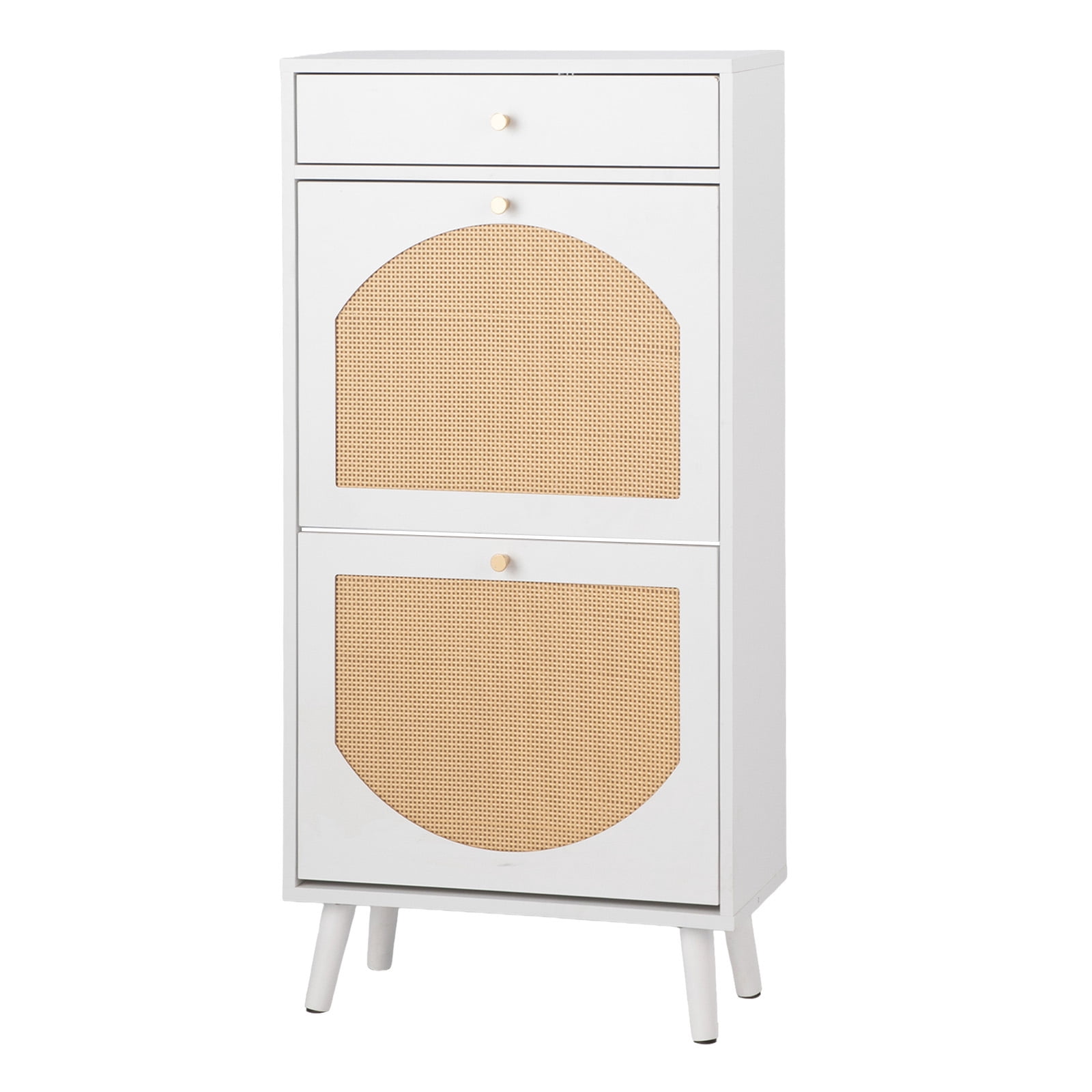 White Flip-Top Shoe Cabinet with 1 Drawer 2 Flip Compartments, Particleboard Storage Organizer for Entryway Apartment Hallway