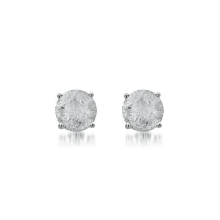 1 Carat T.W. Round White Diamond Sterling Silver Stud