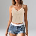 thumbnail image 2 of Wang6 Women Spaghetti Strap Camisole Tops Ribbed Double Layer Lace Tank Tops Trendy Sleeveless V Neck Stretchy Cami T Shirts Undershirts Beige XL, 2 of 5