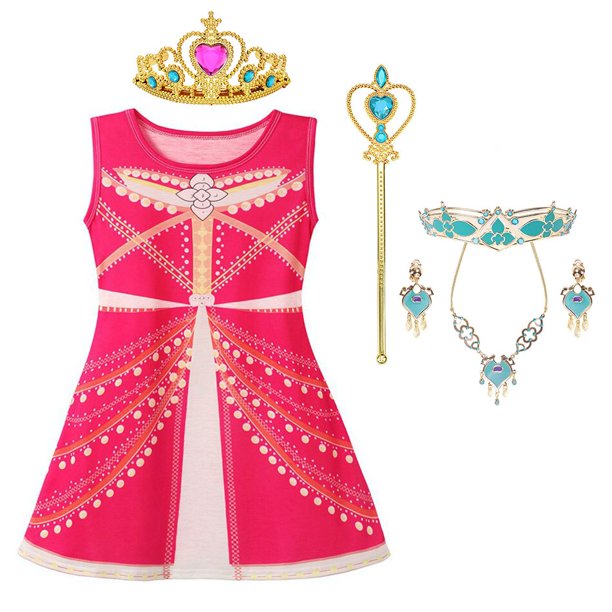 Vestido de princesa Jasmine de Aladdín y la lámpara mágica para niña, disfraz de princesa árabe para fiesta de cumpleaños, vestido de baile de Cosplay de Halloween Fivean unisex
