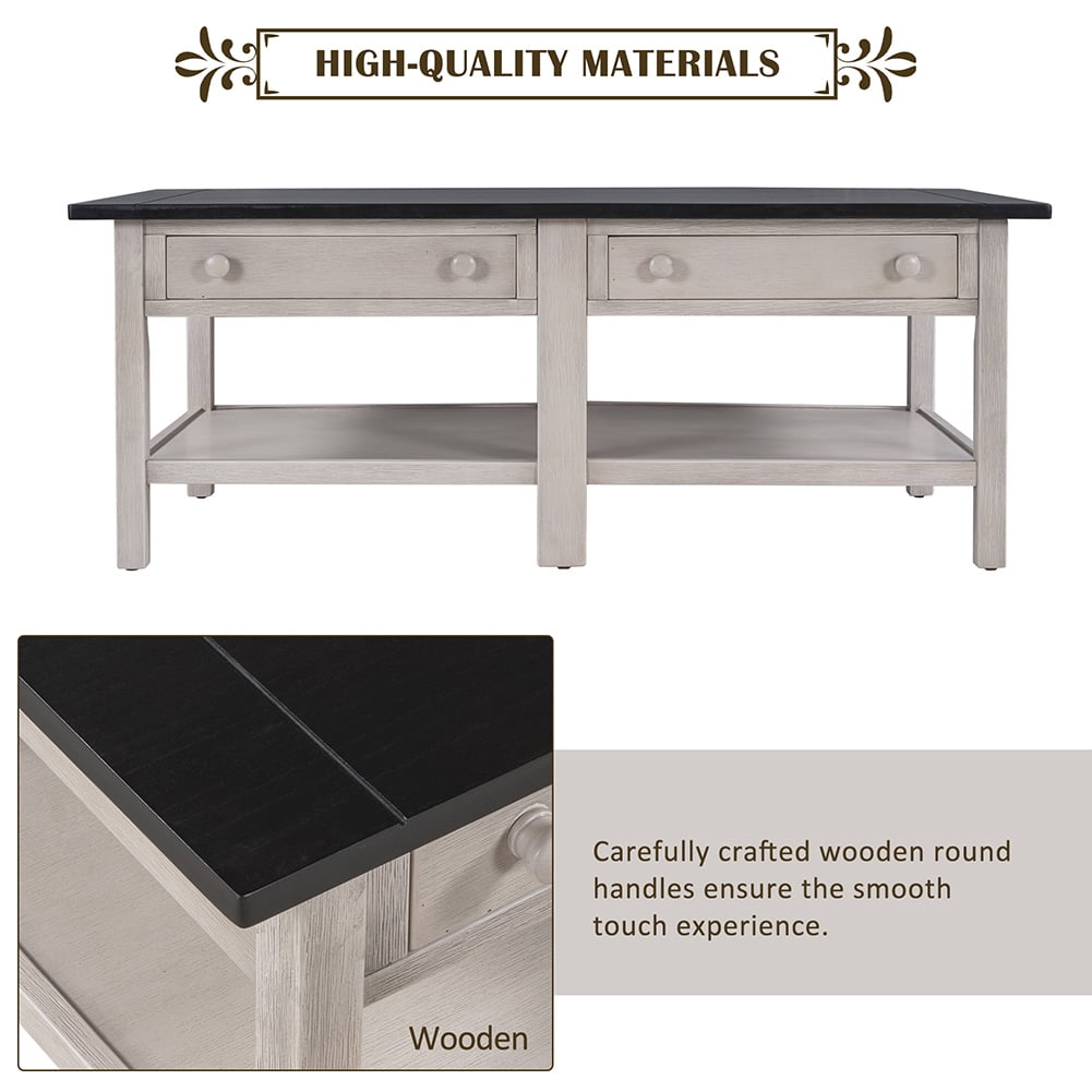 Resenkos Wooden Coffee Table with Open Styled Shelf Large Storage Space, Cocktail Table with Two Drawers for Living Room,Espresso & White