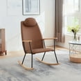 thumbnail image 5 of EBQOSK Adjustable Headrest Pillow Rocking Chair, Technical Leather Upholstered Glider Rocker with High Backrest, Modern Rocking Accent Chairs Comfy Side Chair for Nursery, Bedroom, Living Room Brown, 5 of 7