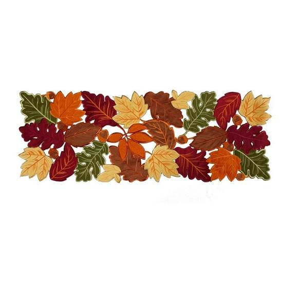 13x54 inch Autumn Charm Table Runner, Embroidered Maple Leaves and Acorns Design for Home Dining and Seasonal Decor, Ideal for Thanksgiving and Fall Celebrations