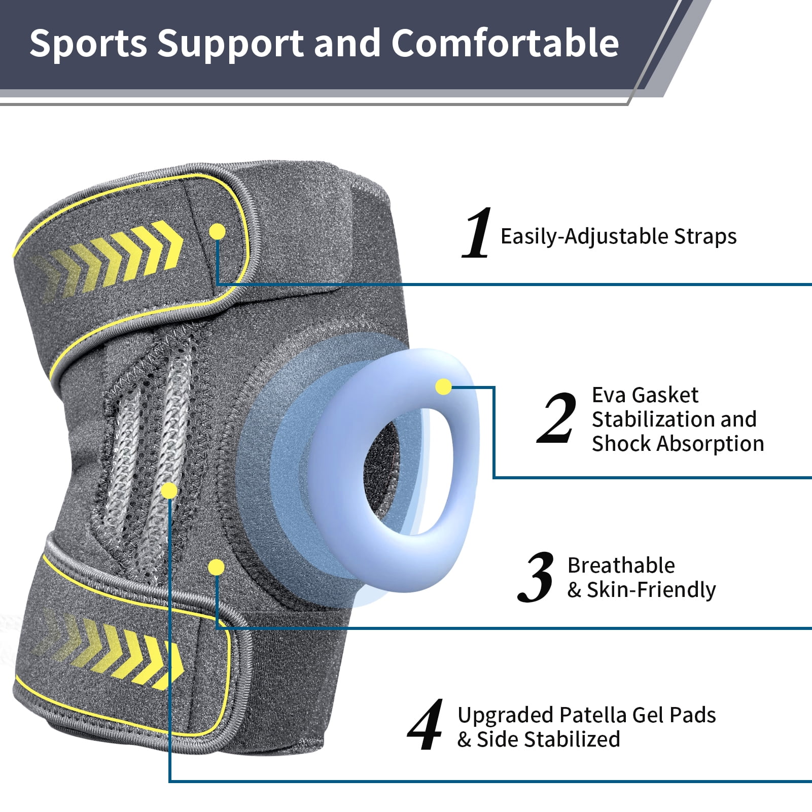 Super Joy Unisex Knee Brace with Side Stabilizers & Patella Gel Pads, Ideal for Pain Relief, Sports Injuries & Post-Surgery Recovery, Gray XL