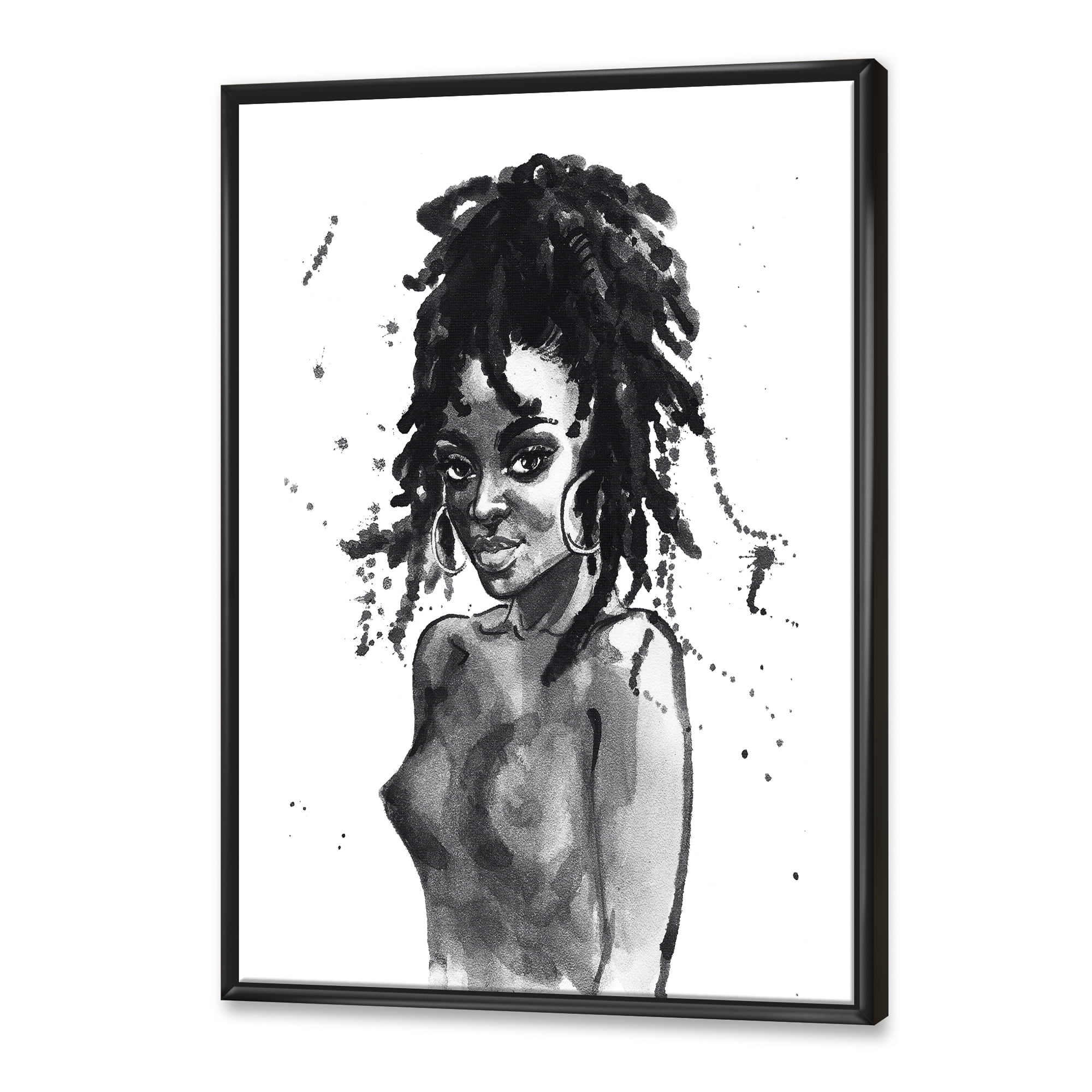 Designart 'Black and White Portrait of African American Woman V' Modern Framed Canvas Wall Art Print