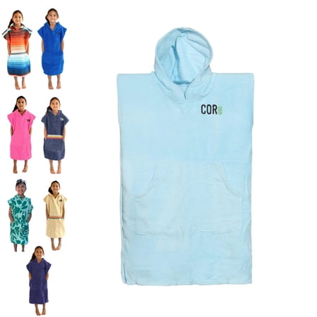COR Surf Poncho Changing Towel Robe with Hood and Front Pocket for Kids, Doubles Up As Beach Towel and Blanket, Made of Quick Dry Microfiber, Fits Ages 3-8 Years Old (Light Blue, one Size fits Most)