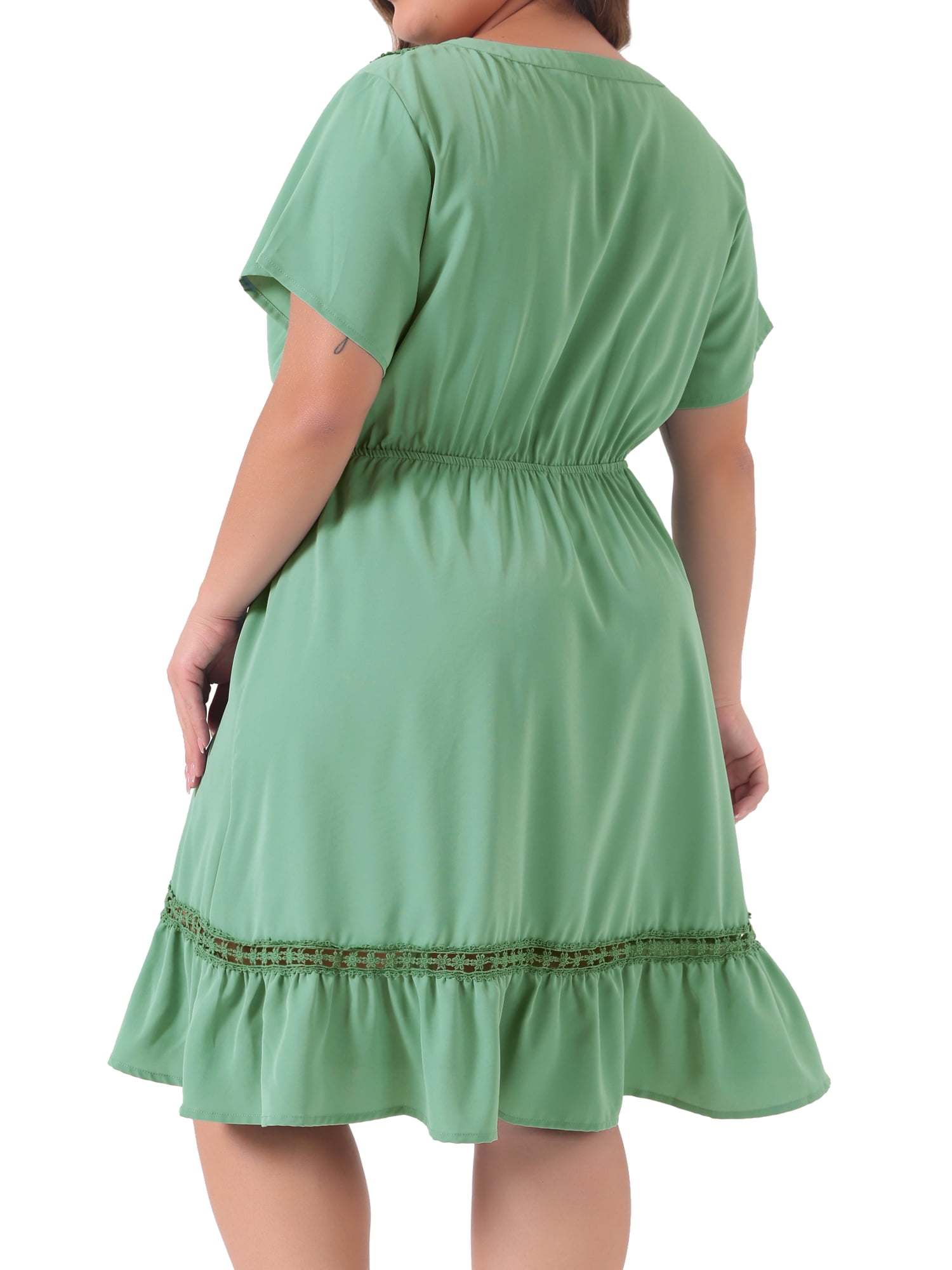 DARING DIVA Plus Size Button V Neck Midi Ruffle A Line Swing Dress 2X Light Green