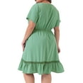 thumbnail image 4 of DARING DIVA Plus Size Button V Neck Midi Ruffle A Line Swing Dress 1X Light Green, 4 of 6