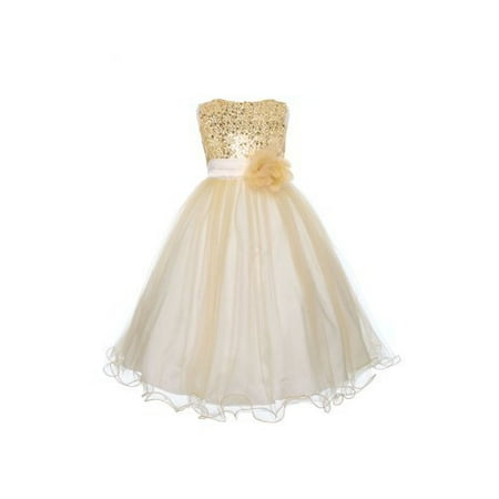 Absolutely Beautiful Sequined Bodice with Double Tulle Skirt Party flower Girl Dress-KD305-Gold-6 Color: Gold Size: 6 NewBorn, Kid, Child, Childern, Infant, Baby
