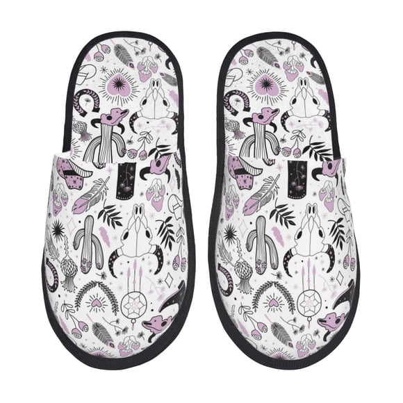 Balery Cowboy Pantuflas de Casa de Felpa Silenciosas con Diseño Estampado, Zapatillas Cómodas Antideslizantes de Algodón para Interior-Medium