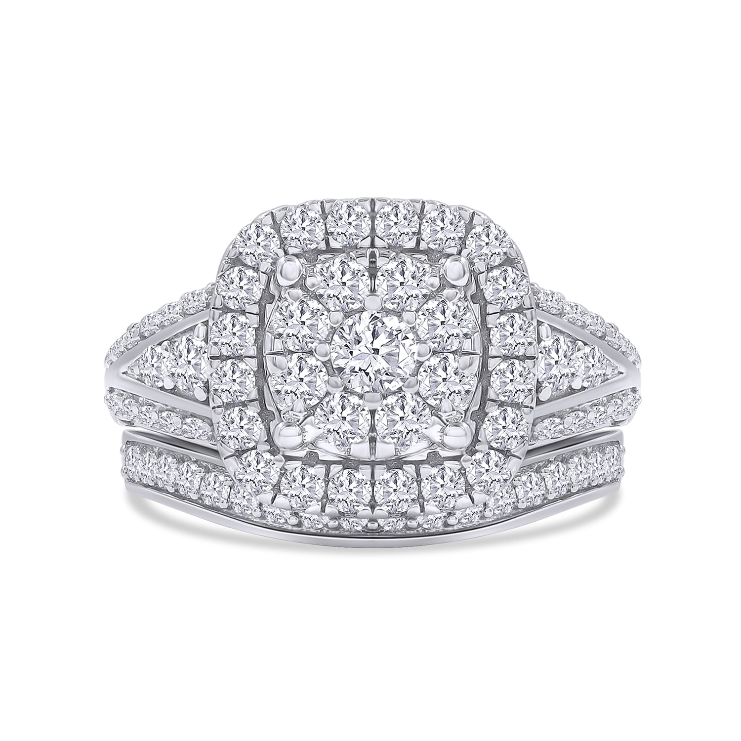 AFFY 1.25 Carat Round Moissanite Diamond Halo Bridal Set Wedding Ring 14k White Gold over Silver-7