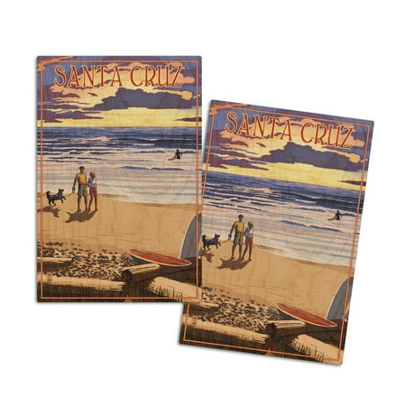 

Santa Cruz California Sunset Beach Scene (4x6 Birch Wood Postcards 2-Pack Stationary Rustic Home Wall Decor)