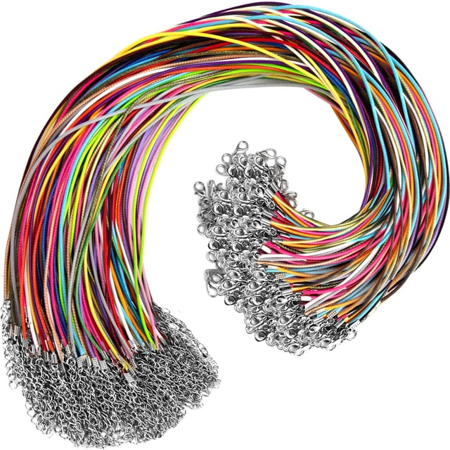 Cordón de piel DHOOZ de 1,5 mm, encerado, 50 cm, con cierres, 100 unidades