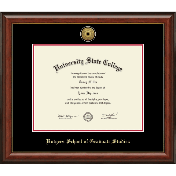 Rutgers University Rutgers School of Graduate Studies Diploma Frame, Document Size 14" x 11"