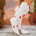 thumbnail image 3 of Rokment Flower Wide Calf Cowboy Boots for Women 2025 Fall Winter Fashion Embroidered Knee High Western Cowgirl Tall Boots White Size 9.5, 3 of 7