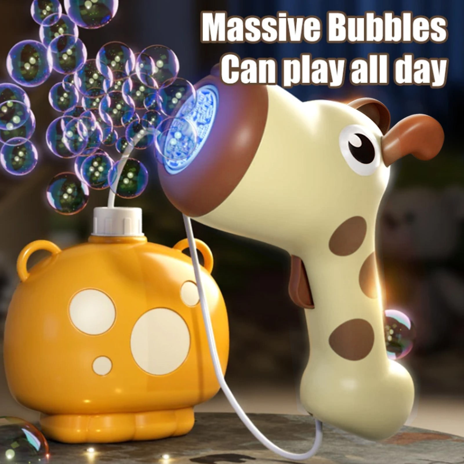Deer and Puppy Design 20 Hole Backpack Bubble Blower with Colorful LED Lights for Outdoor Fun Activities, Summer Parties and Backyard Entertainment Featuring Automatic Bubble Generation