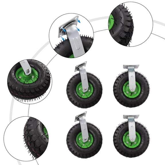 Heavy-Duty Casters with Inflatable Rubber Wheels, 275 lbs Load Capacity, Anti-Skid Design, and Smooth Silent Movement