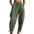 thumbnail image 5 of Juslio Linen Pants Women High Waist with Pockets Elastic Waist Casual Linen Joggers Pants L, 5 of 9