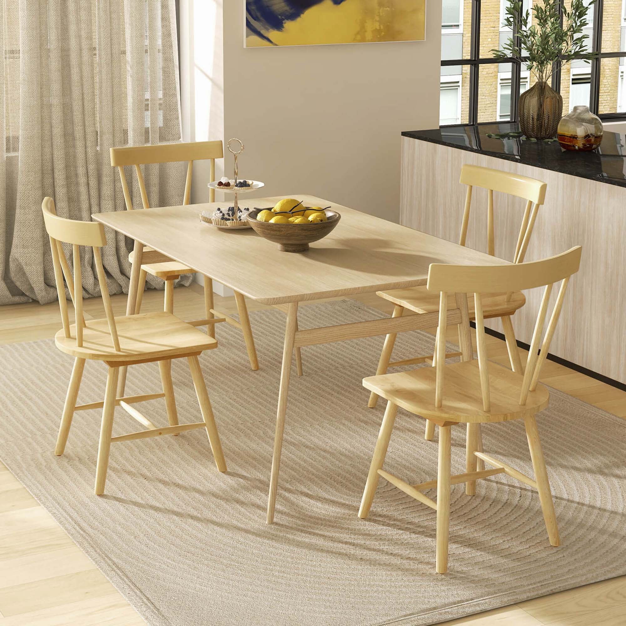 Costway Dining Chairs Set of 2 Windsor Chairs Wood Armless Chairs with Solid Rubber Wood Natural