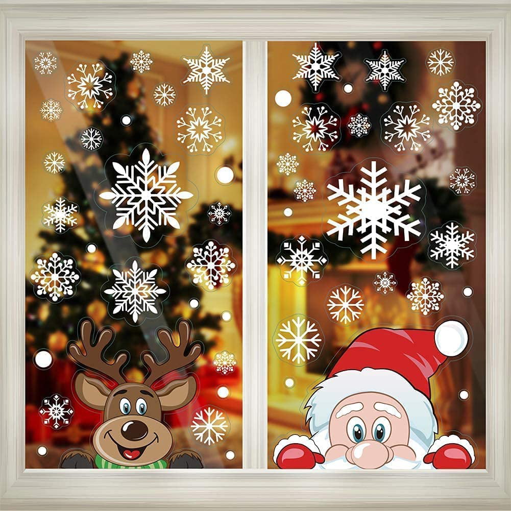 Christmas Window Clings 193 PCS Snowflake Window Clings Christmas Window Decals Decorations Window Stickers for Xmas Holiday