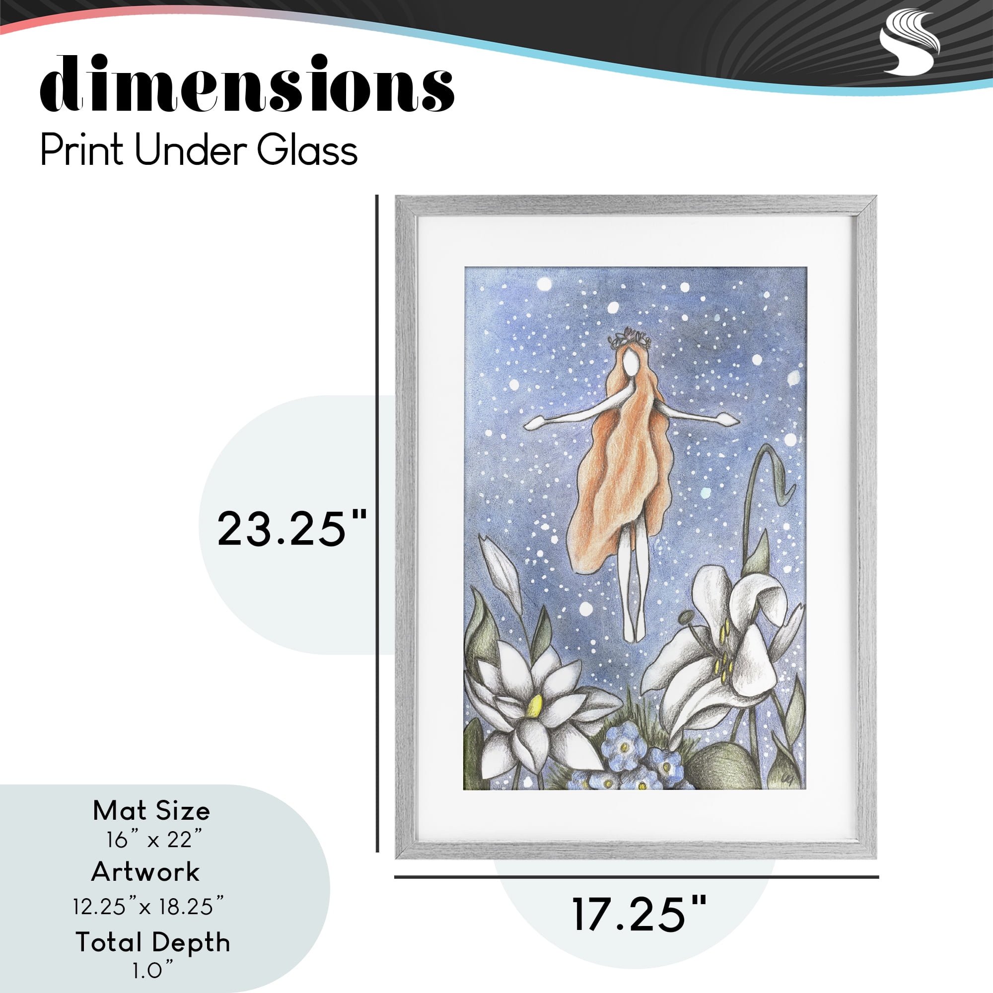 Mystical Garden Fairy Sparkle Gray Framed Print Under Glass, design by Cecilia Battaini