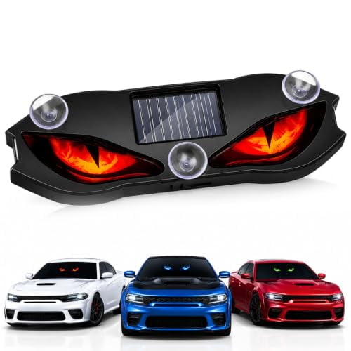 Solar Demon Eye LED Car Window Light,Wireless Dynamic Devil Eyes Lamp,Waterproof Led Solar Warning Light for Car truck,No Drill Suction Cup,Rechargeable Windshield Eyes Animated Led Lamp(Red)