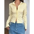thumbnail image 4 of Camisa Corta A Rayas con Botones y Larga Ajustada para Mujer, Blusa de Trabajo Amarillo M, 4 of 10