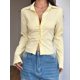 thumbnail image 4 of Camisa Corta A Rayas con Botones y Larga Ajustada para Mujer, Blusa de Trabajo Amarillo L, 4 of 10