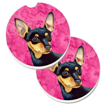 

Carolines Treasures LH9380PKCARC Pink Min Pin Set of 2 Cup Holder Car Coasters Large multicolor