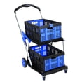 thumbnail image 3 of Collapsible Shopping Cart, Heavy Duty Grocery Cart, 2-Tier Foldable Shopping Trolley, Blue Mobile Trolley with Retractable Bands and 360 Degree Wheels, 3 of 8