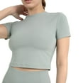 thumbnail image 5 of YITTY Active Women's UltraLuxe Essential Crop Tee, Athleisure, 4-Way-Stretch, Sage Grey, L, 5 of 7