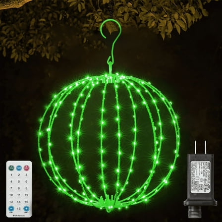 12INCH Outdoor/Indoor LED Christmas Light Ball,Foldable Metal Sphere Lights, Connectable Waterproof 16 Modes with Timer, Hanging Tree Globe Lights for Holiday Christmas Decorations (GREEN)
