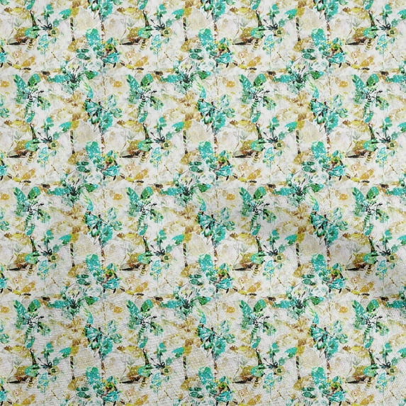 oneOone Silk Tabby Turquoise Green Fabric Abstract Floral Fabric For Sewing Printed Craft Fabric By The Yard 42 Inch Wide