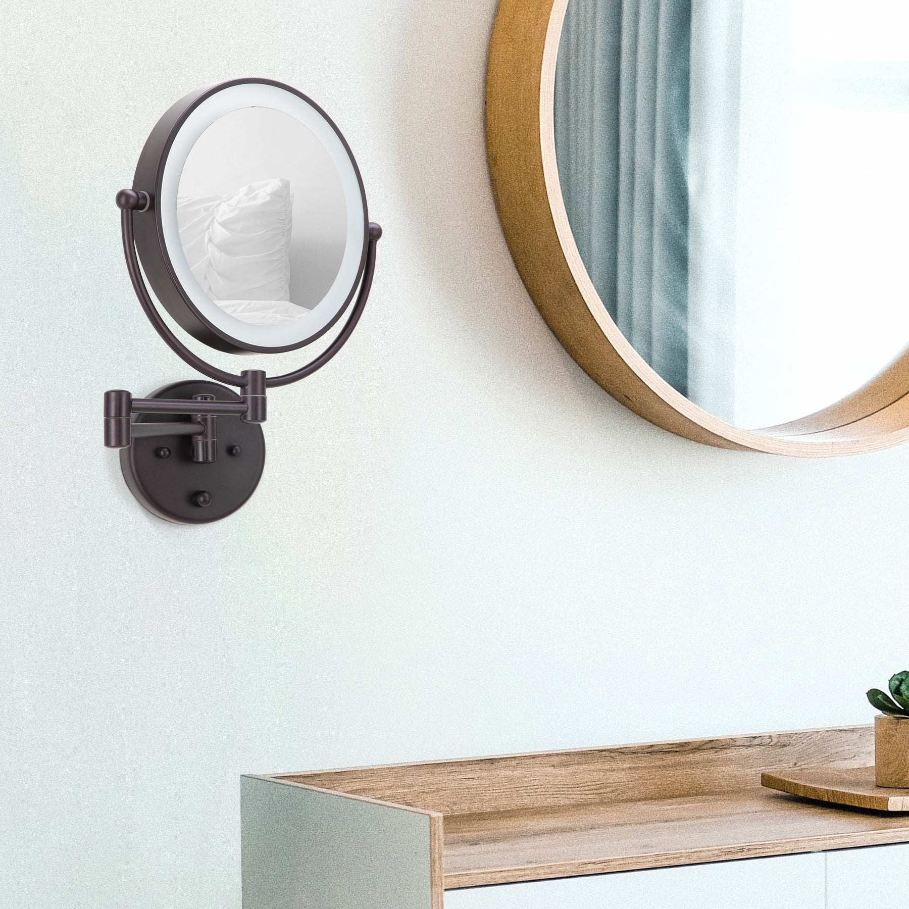 9in Antique Bronze Makeup Mirror Wall Mount Dimmable LED Lighting 1x