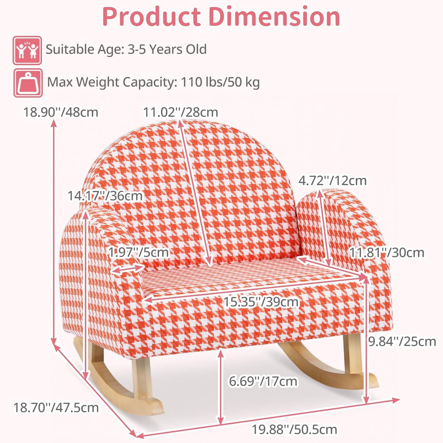 INFANS Kids Sofa, Toddler Rocking Chair with Solid Wooden Frame, Anti-Tipping Design, Plush Fabric, Children Armchair for Nursery Kindergarten Gift for Boys Girls