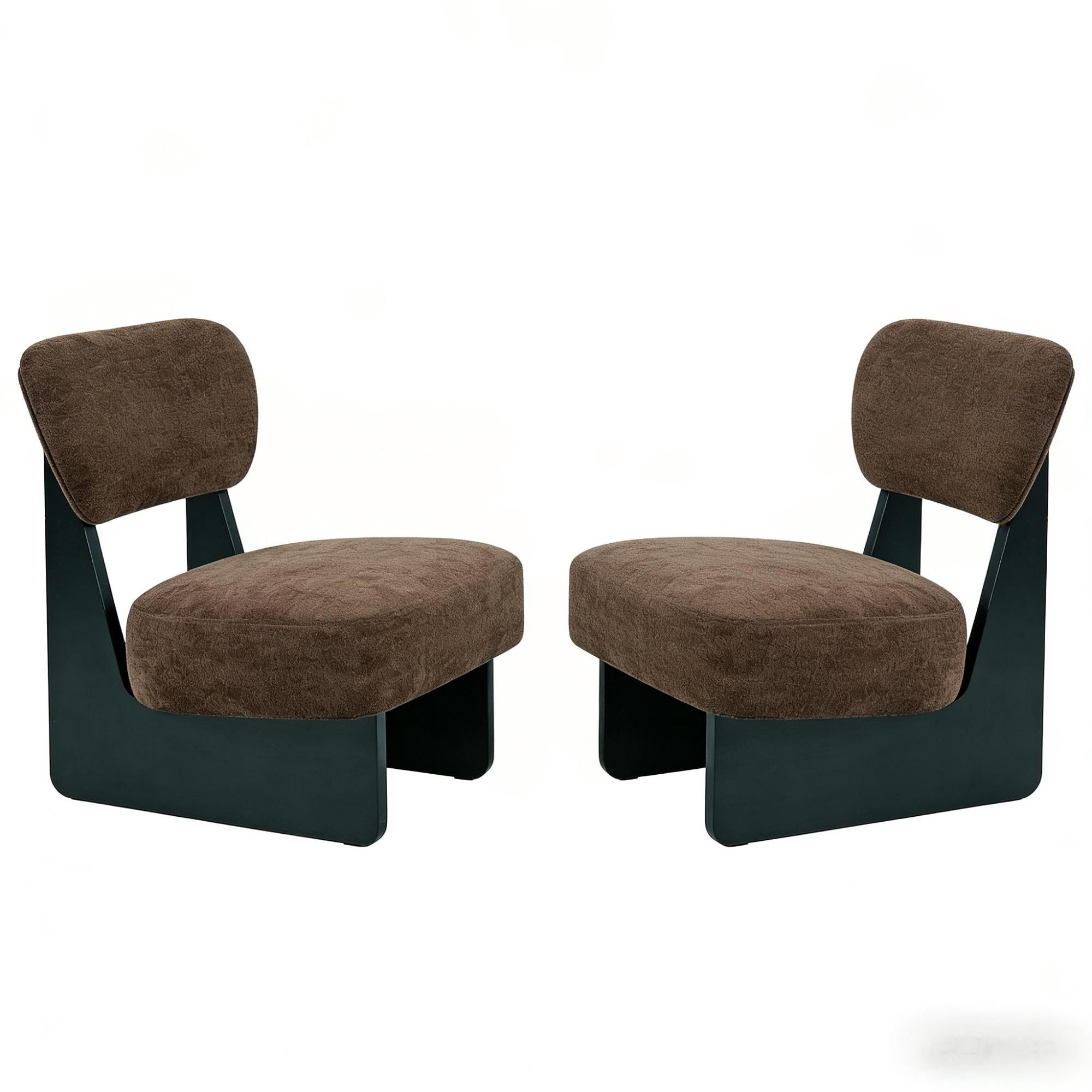 Leumius Set of 2 Modern Lounge Chair with Polyester Upholstery, Sturdy Wood Base With Walnut Finish, Minimalist and Stylish Accent Seating for Living Room Bedroom Office Black+Dark Brown