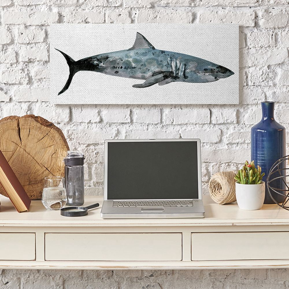Stupell Industries Watercolor Textured Shark Minimal Sea Life Design Canvas Wall Art Design by Stellar Design Studio