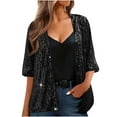 thumbnail image 3 of Women's Sequin Jacket Three Quarter Sleeve Blazer Top for Casual Party Night Out and Evening Wear Fashion Essential Gift for Women | Sopatenor,Black XL, 3 of 9