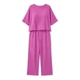 thumbnail image 4 of cfhntfmh Womens Cotton Linen 2 Piece Outfits Crewneck Half Sleeves Tops Wide Leg Trousers Pants Suits Summer Casual Dressy Sets, 4 of 6