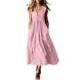 thumbnail image 3 of Oksale V Neck Dresses for Women with Pockets Loose Cozy Sleeveless Tank Dress Flowy Summer Maxi Dress for Vacation Pink M, 3 of 8