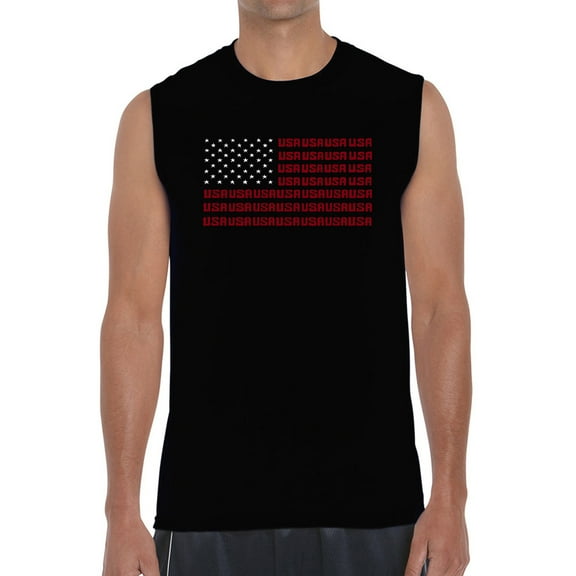 Men's Word Art Sleeveless T-shirt - USA Flag