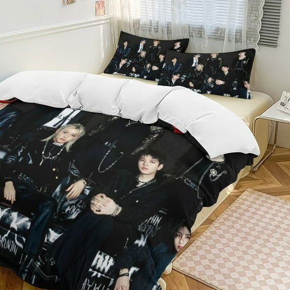 Stray Kids 3 Piece Bedding Set Soft Comforter Theme Room Decor Bedclothes-1 Duvet Cover with 2 Pillowcases (90"x90")