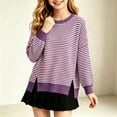 thumbnail image 5 of Girls Striped Sweater Cotton Knit Crew Neck Pullover Tops Girls Casual Fall Winter Clothes, 5-16, 5 of 7
