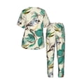 thumbnail image 4 of Womens Pajamas Set Loungewear Short Sleeve Top Pants Soft Sleepwear Pjs Sets, Retro Flowers Birds Watercolor, 4 of 6