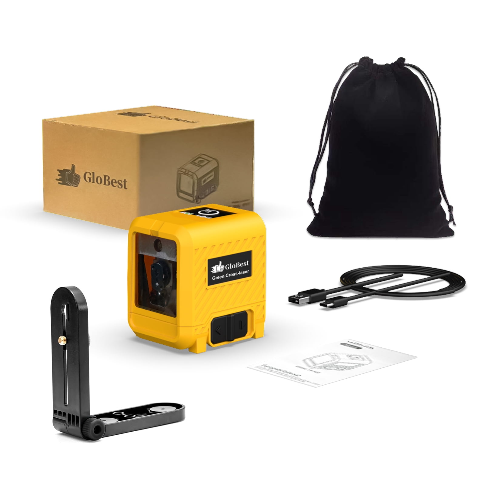 GloBest Portable Rechargeable Green Laser Level, 100ft Range, IP54 Waterproof, Type-C Charging, 360° Magnetic Bracket