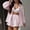 Pink, variant on Heisall Women's Two Piece Sets Striped Print Button Down Shirts and Shorts Long Sleeve Lapel Collar with Pockets Casual Lounge Sets Summer Outfits